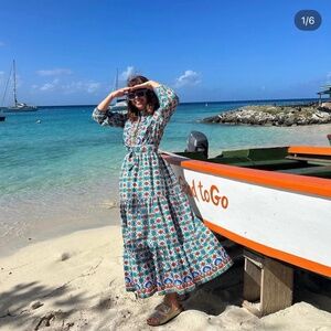 Boden White and Green Floral Long Sleeve Dress